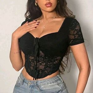 Black Lace Crop Top